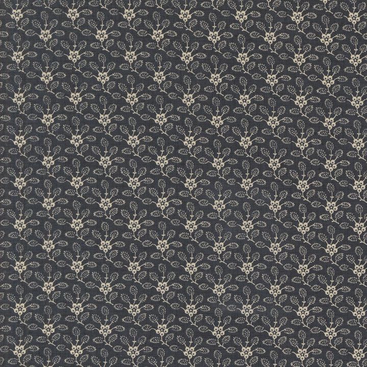 Little Cream Flowers and leaves in dark blue - 13975 18 - Sacre Bleu - French General.jpg
