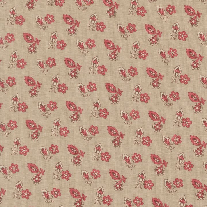 Red flowers and leaves in beige - 13985 14 - Joie De Vivre  - French General.jpg