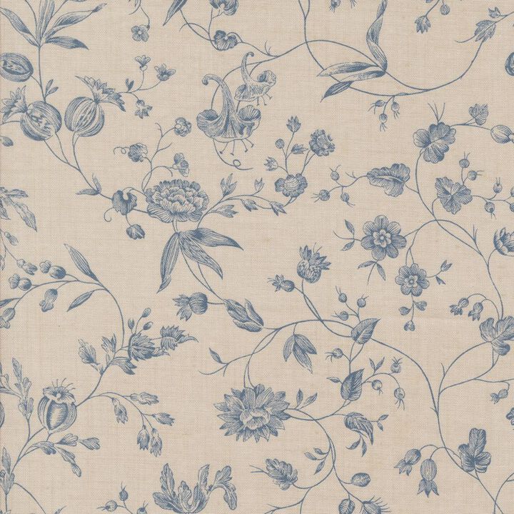 Blue Flowers and leaves in cream - 13973 15 - Sacre Bleu - French General.jpg
