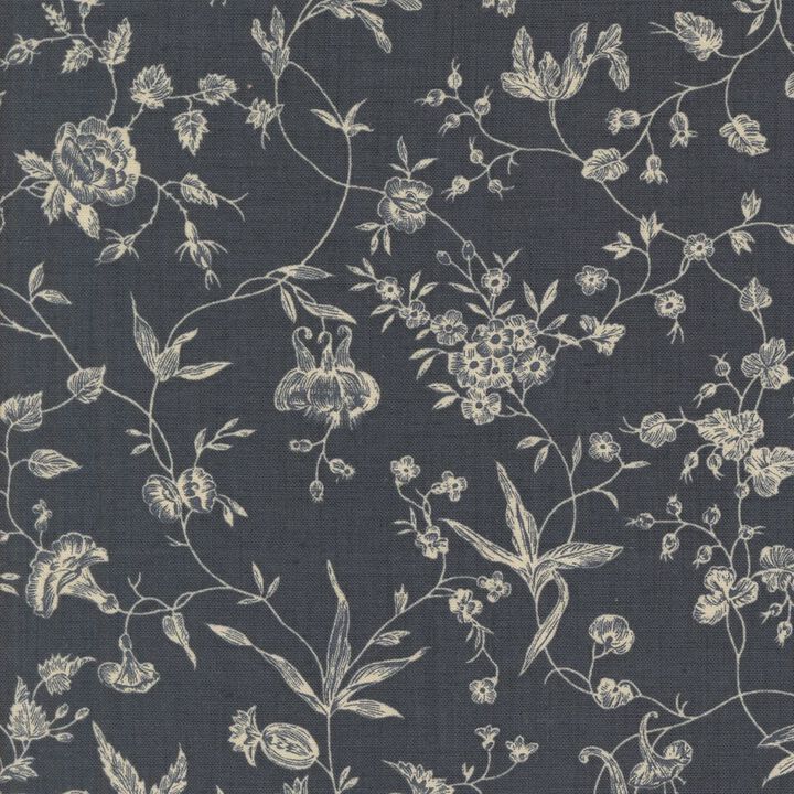 Flowers and leaves in dark blue - 13973 18 - Sacre Bleu - French General.jpg