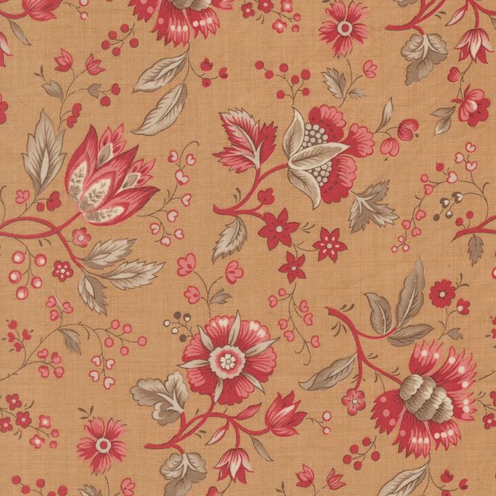 Red flowers and leaves in beige - 13982 14  - Joie De Vivre  - French General..jpg